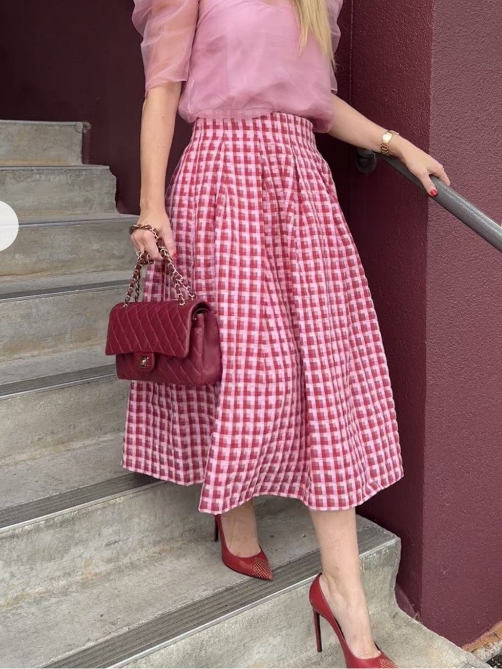 Eva Franco Pink Gingham Midi Skirt